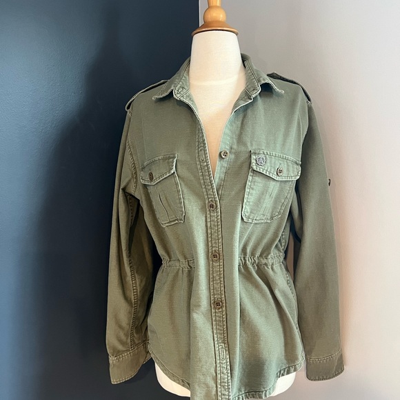 Obey Jackets & Blazers - Obey Propaganda Utility Shirt Jacket Olive Green Button Front Military Style